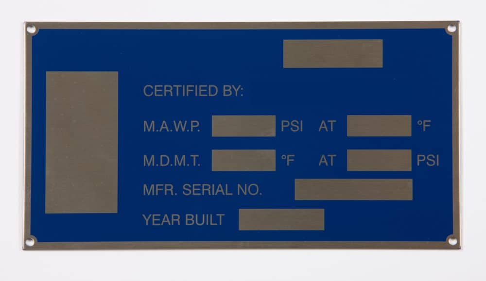 screen printed blue metal nameplate for equipment