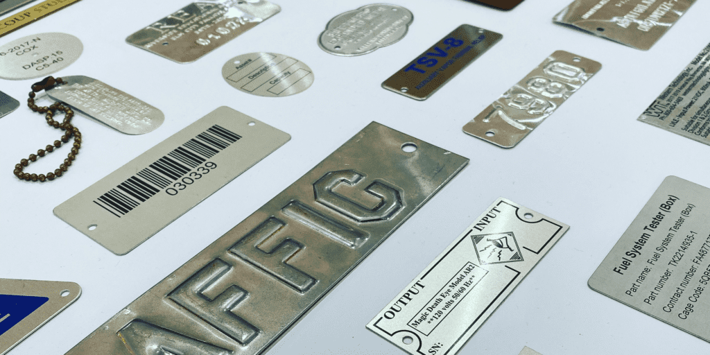Customize metal labels for machinery, tools, and other equipment 